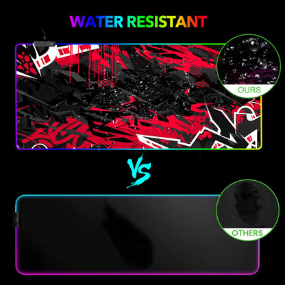 AIMSA Large RGB Gaming Mouse Pad - 35.4" x 15.8", Non-Slip Rubber Base, 14 Lighting Modes, Waterproof, Red Black
