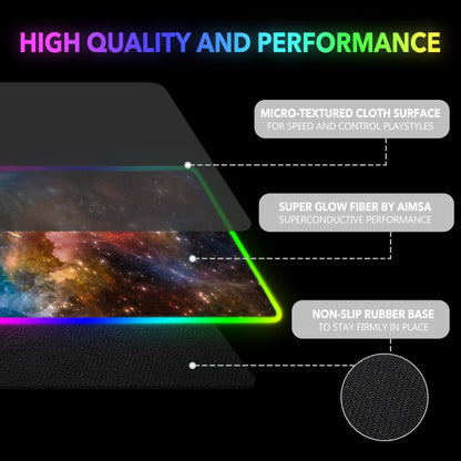 AIMSA Large RGB Gaming Mouse Pad - 35.4"x15.8", Non-Slip Rubber Base, Colorful Galaxy Nebula, 14 Lighting Modes