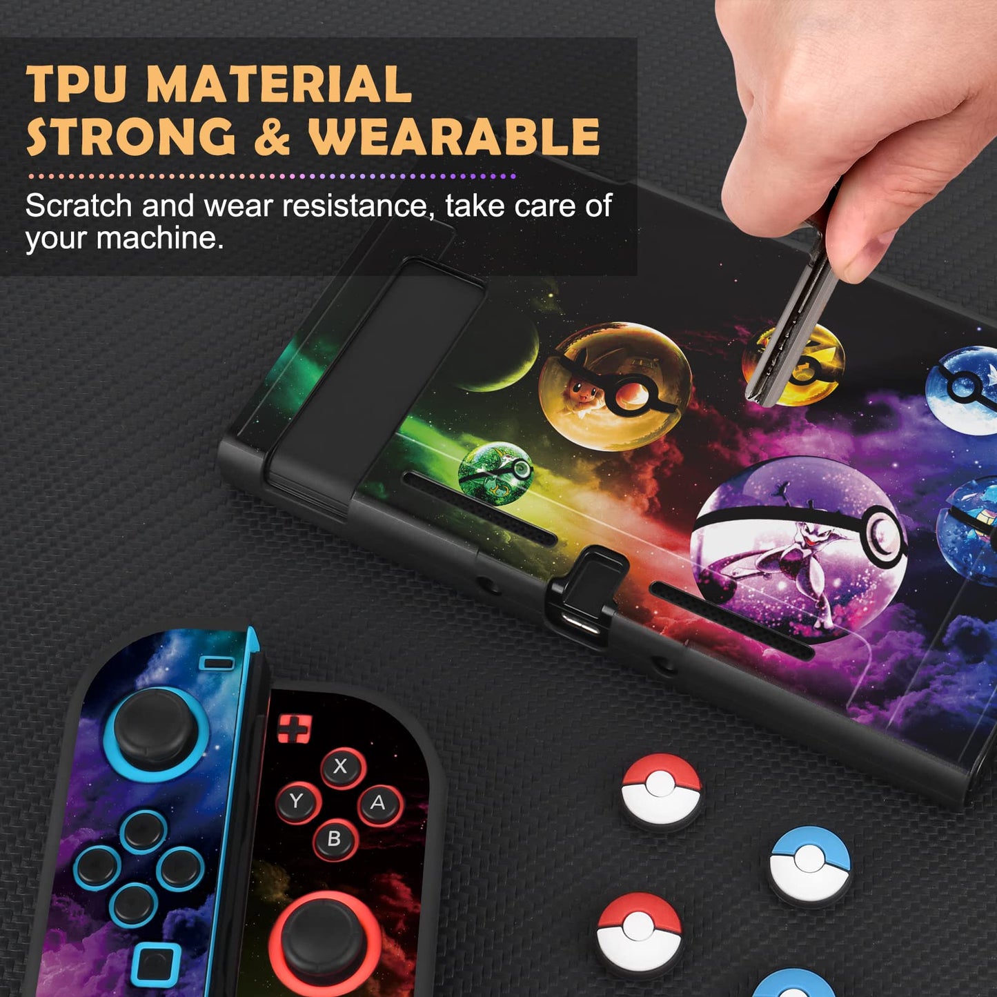 DLseego Cartoon Balls Switch Case - Soft TPU Shell, Shockproof, Scratch Resistant, Includes 4PCS Thumb Grips, Colorful Design