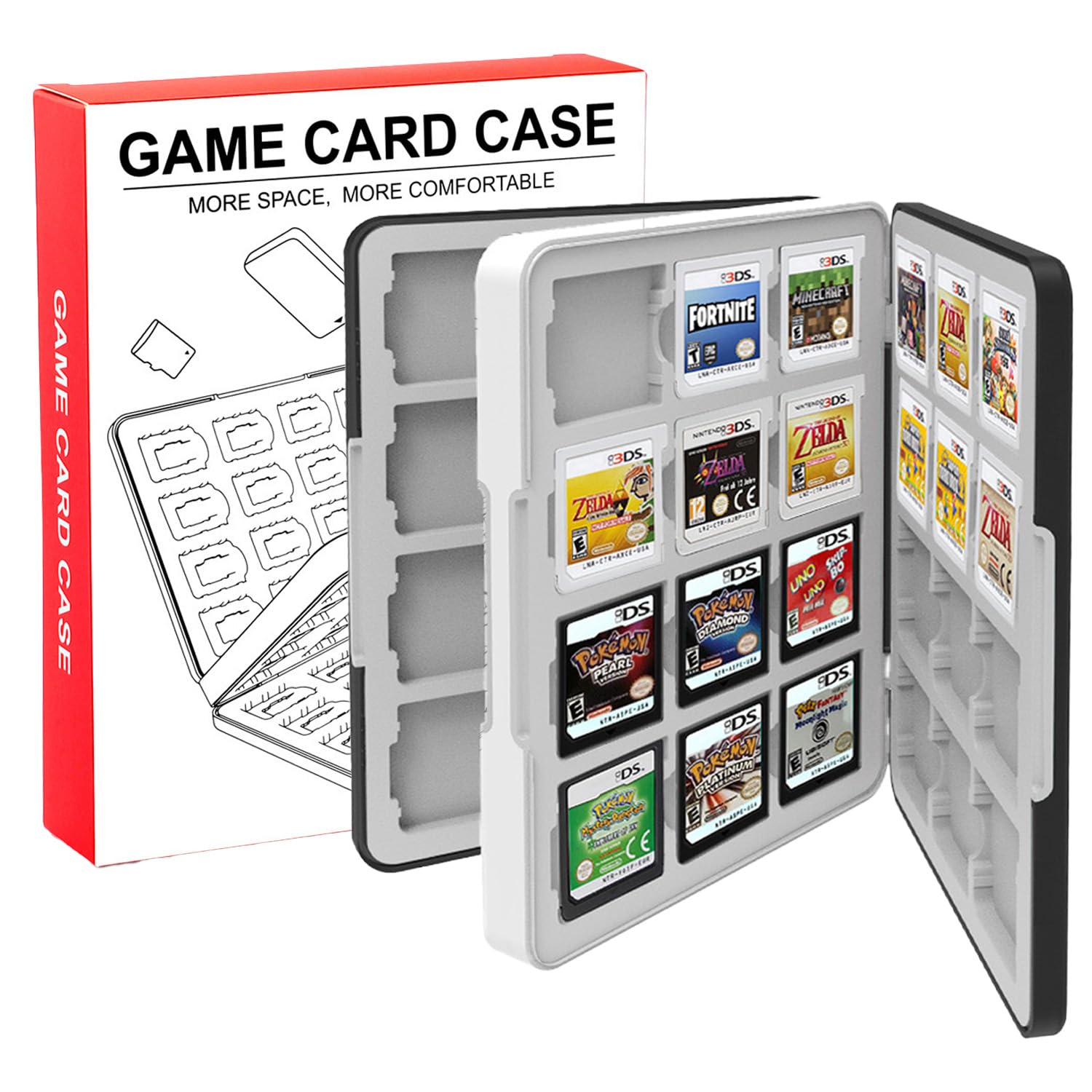 QUBAMG 3DS Game Case 48 Slot DS Game Holder Compatible With Nintendo New 3ds / New 3ds Xl / 3ds / 3ds Xl / Dsi / Dsi Xl / Ds / New 2ds /New 2ds Xl / 2ds/ 2ds Xl Catridge Portable Storage Box Black