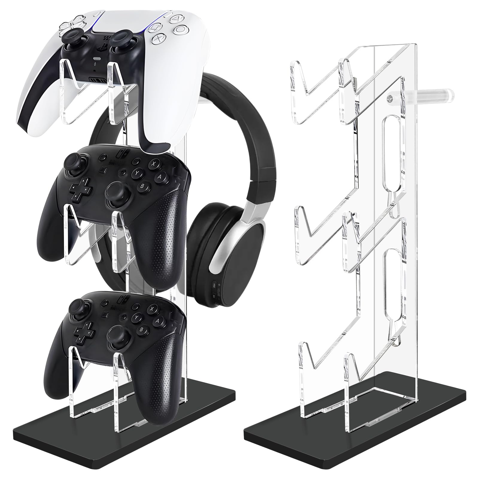 FYY Game Controller Holder - 3-Tier Acrylic Stand for Nintendo Switch, Xbox, PS5, PS4 - Black, Model 1897