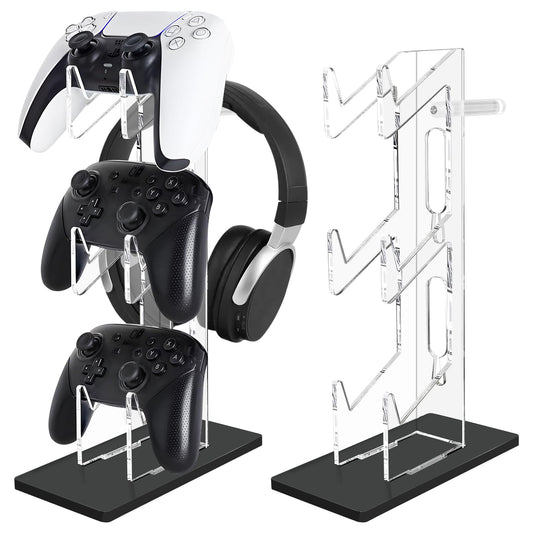 FYY Game Controller Holder - 3-Tier Acrylic Stand for Nintendo Switch, Xbox, PS5, PS4 - Black, Model 1897