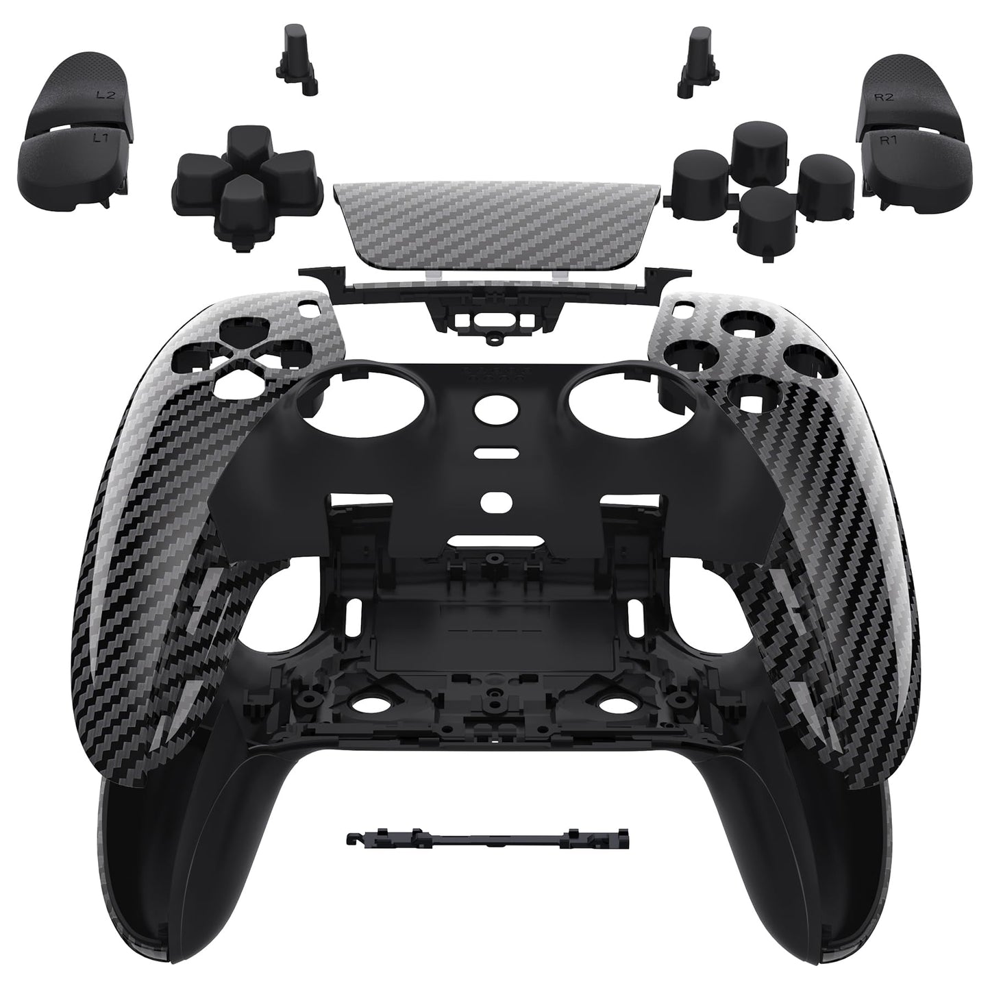 eXtremeRate Full Set Shell with Buttons Touchpad Cover Compatible with p s 5 Edge Controller  Graphite Carbon Fiber Replacement Decorative Trim Front Back Plates Compatible with p-s-5 Edge Controller