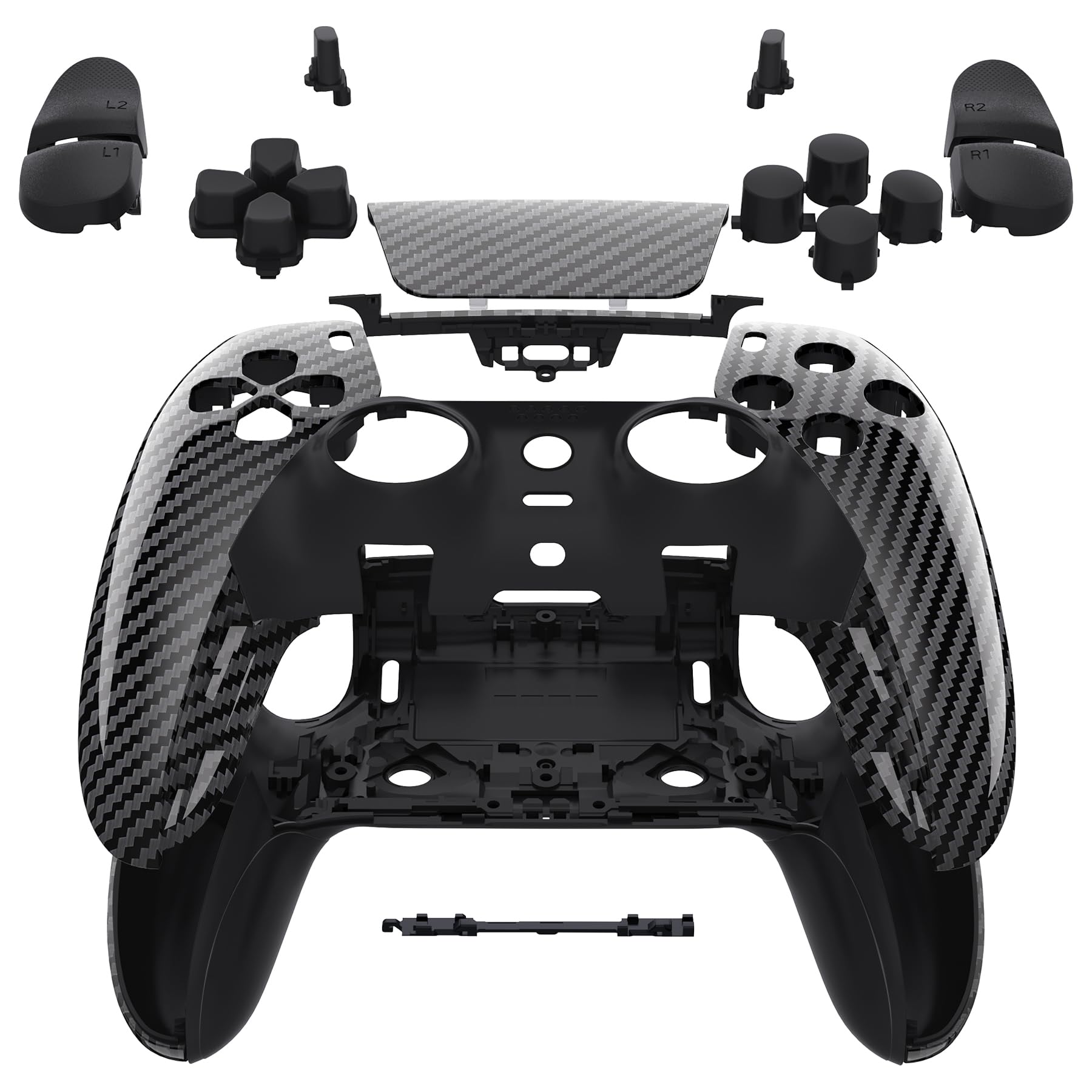 eXtremeRate Full Set Shell with Buttons Touchpad Cover Compatible with p s 5 Edge Controller  Graphite Carbon Fiber Replacement Decorative Trim Front Back Plates Compatible with p-s-5 Edge Controller