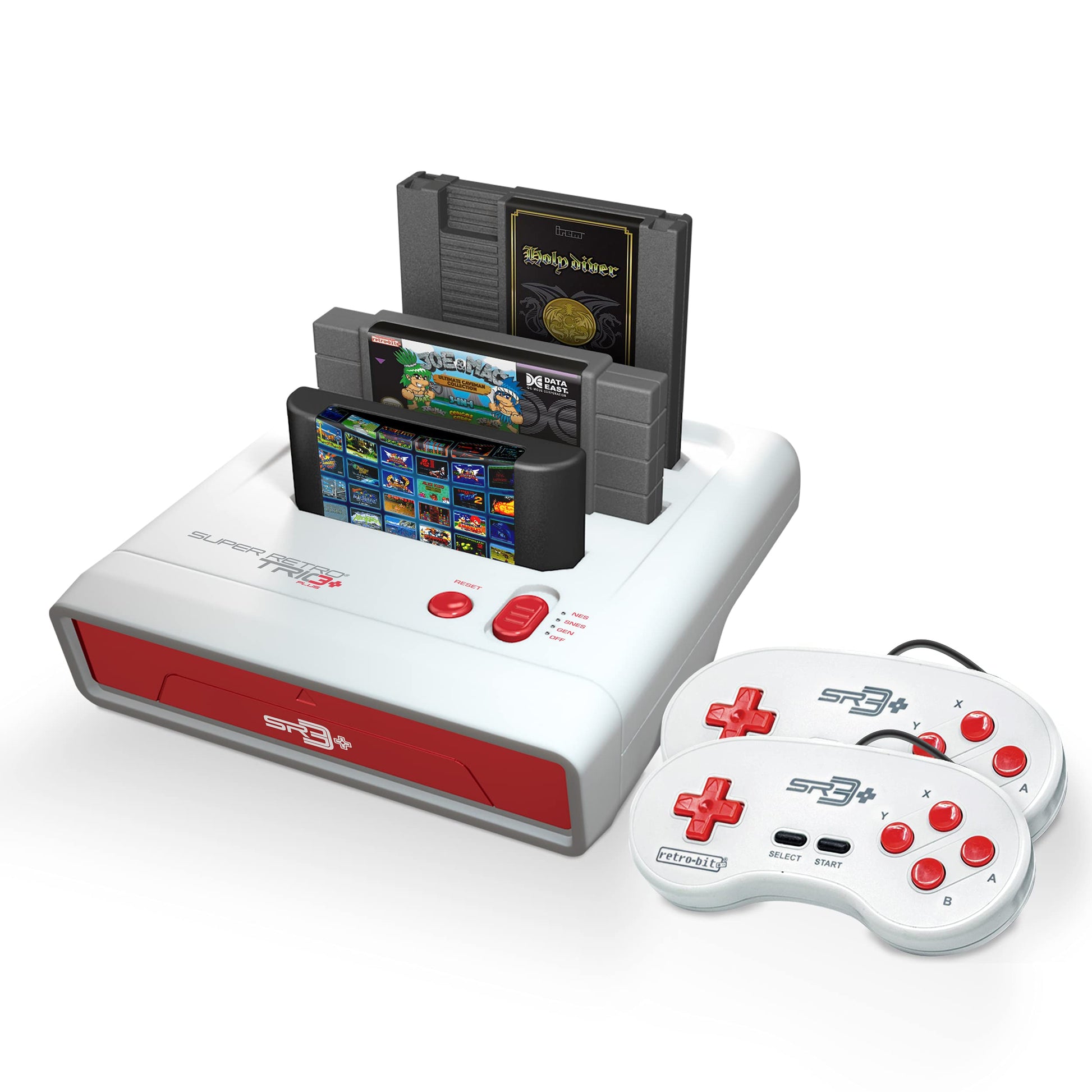 Retro-Bit Super Retro Trio HD Plus 720P 3 in 1 Console System - HDMI Port - for Original NES/SNES  Super Nintendo and Sega Genesis Games - Red/White