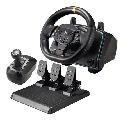 DOYO Gaming Steering Wheel with Pedals & Shifter, 1080° Rotation, Vibration Feedback, Black, Compatible with PC, Xbox, PS3, Switch