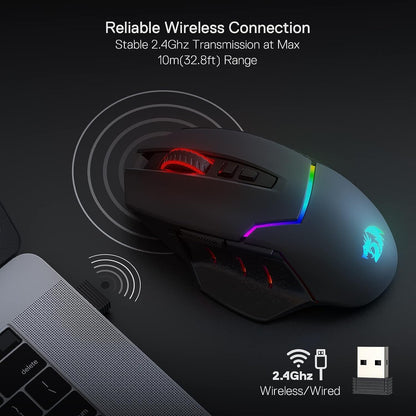 Redragon M690 PRO Wireless Gaming Mouse - 8000 DPI, 8 Macro Buttons, Ergonomic Design, Black for PC/Mac/Laptop