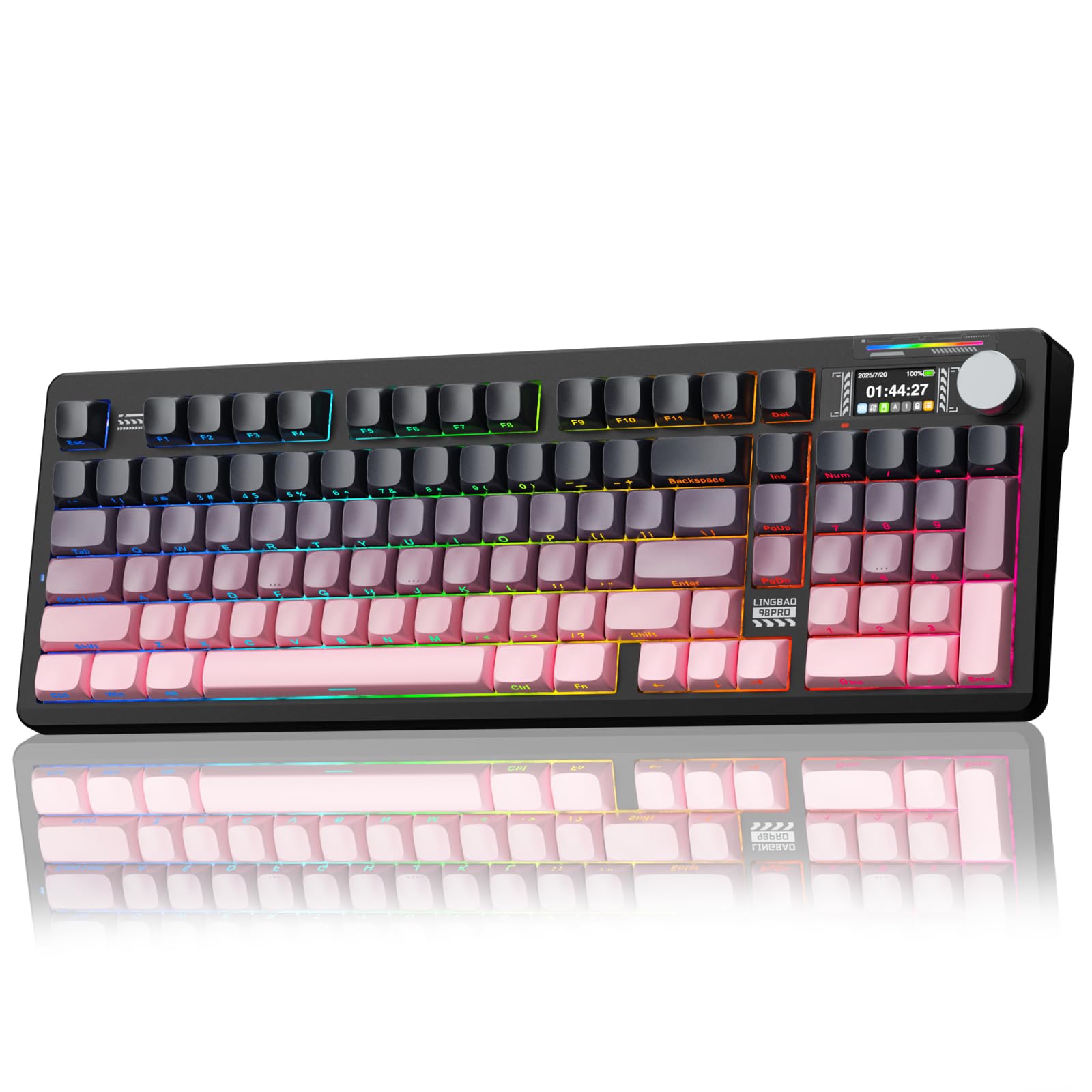 LINGBAO K98 PRO Mechanical Keyboard Wireless  with Screen & Knob RGB Gaming Keyboard  Tri-Mode BT5.0/2.4GHz/USB-C  Gasket Mount Hot-Swappable Linear Switches Gamer Keyboards for PC/Mac/Linux/Android