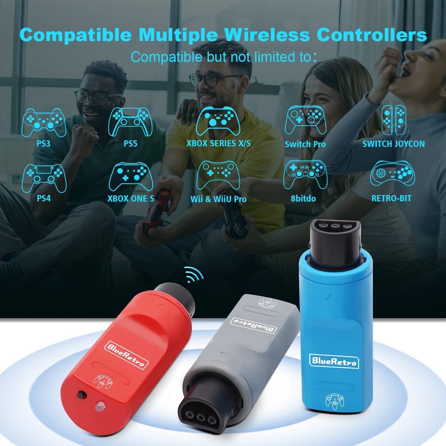 BITFUNX RetroScaler N64 Wireless Controller Adapter - Grey, Compatible with PS3/PS4/PS5, Xbox One S, Series X/S Bluetooth Controllers