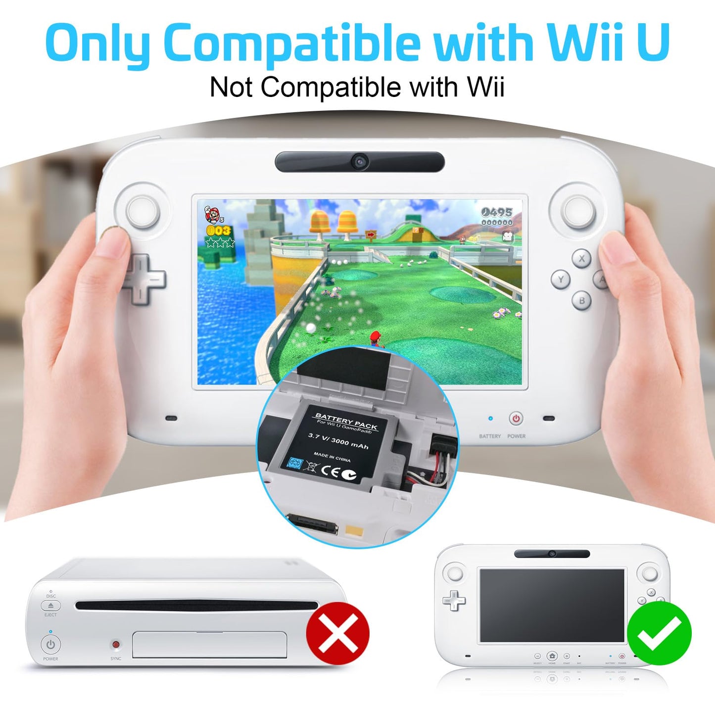 KEKUCULL Rechargeable Battery Pack for Wii U Gamepad - 2Pcs, Grey, Includes Screwdriver, Fits WUP-012/WUP-010, 2.5x1