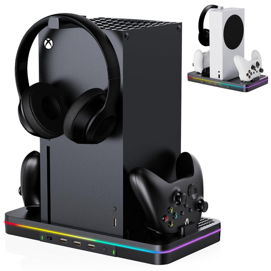 Cooling Charging Stand for Xbox Series X/S with 2 Headset Stand  Luckit Vertical Dual Controller Charger Station Dock Accessories with Cooling Fan  Fast Charging Station with 3 HUB USB Ports