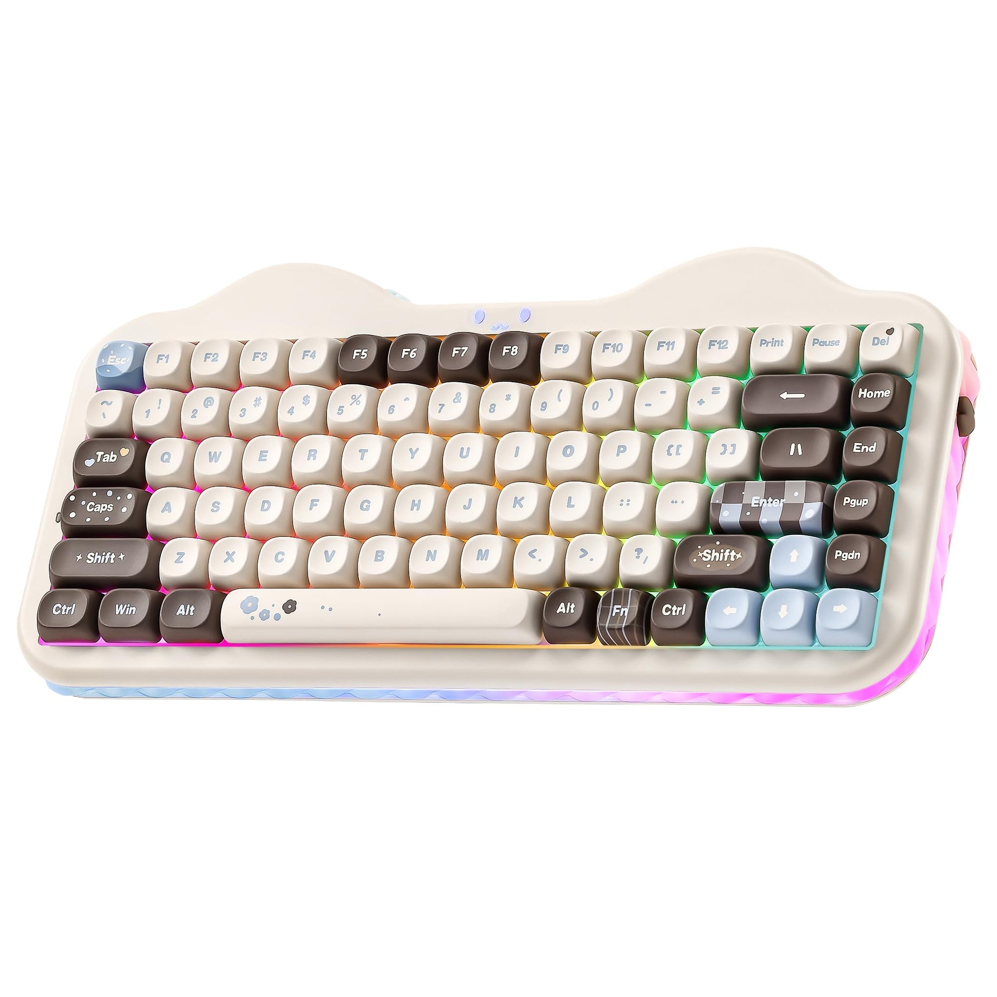 YUNZII C75 Wireless Mechanical Keyboard  75% Layout  Hot-Swappable NKRO  BT5.0/2.4G/USB-C Mode  Dye-Sub PBT MOA Keycaps  RGB Gasket Mount  Cute Cake Design for Mac/Win/Gaming (Choco  Milk V2 Switch)
