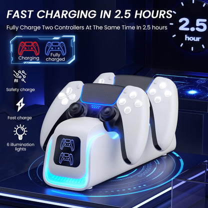 Cocubal PS5 Controller Charger Dock - DualSense Edge with 6 LED, RGB Mode, Overcharge Protection, Grey