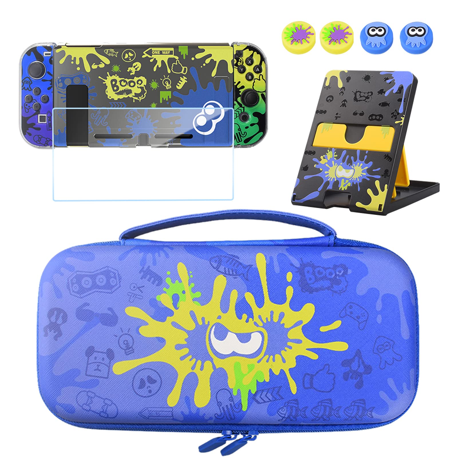 Switch Case Compatible with Nintendo Switch,Switch Case Cover with Screen Protector,Playstand, Thumb Grip Caps for Nintendo Swit