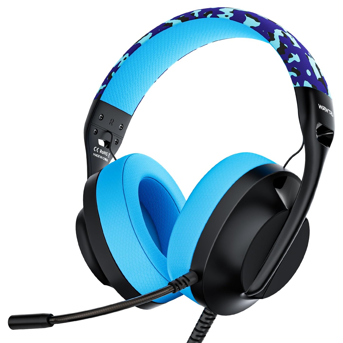 WIRWTRU S30 Gaming Headset - Wired, Noise Cancelling Mic, Lightweight 198g, Soft Earmuffs, Blue - Compatible with Xbox, PS5, PC