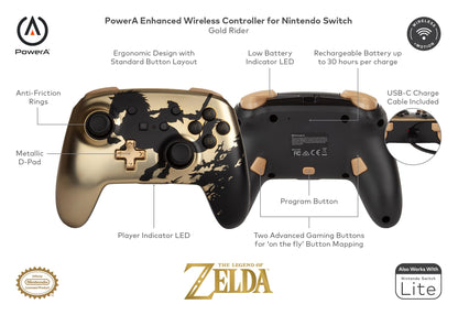 PowerA Enhanced Wireless Controller for Nintendo Switch - Gold Rider, Model 1518805-02, Officially Licensed Gamepad