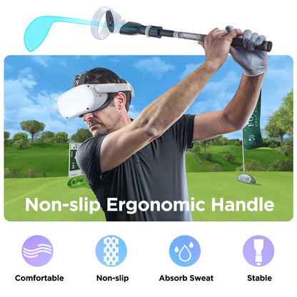 YOGES VR Golf Club Handle for Oculus Quest 2 - Black/Grey, VR Q4 Golf Handle, Ideal for Virtual Reality Golf & Baseball Games
