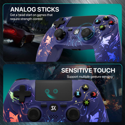 ISHAKO Wireless Controller for PS4 - Light-up Joystick with RGB, 1000mAh Battery, 3.5mm Audio Jack - Purple, 1 Pack