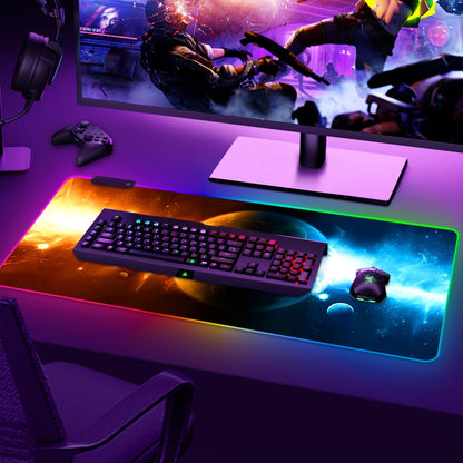 ARTSO RGB Gaming Mouse Pad XXL 35.4x15.7 inch, 14 Lighting Modes, Non-Slip Rubber Base, Universe Space Starry Sky