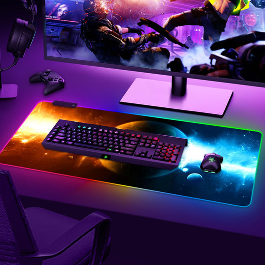 ARTSO RGB Gaming Mouse Pad XXL 35.4x15.7 inch, 14 Lighting Modes, Non-Slip Rubber Base, Universe Space Starry Sky