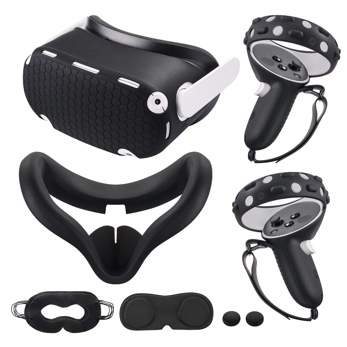 KANG YU Oculus Quest 2 Accessories - VR Silicone Face Cover, Touch Controller Grip Cover, Black