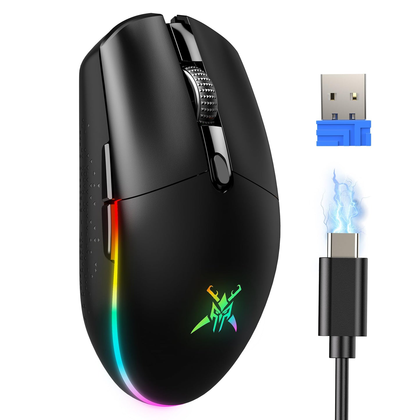 TECKNET Wireless Gaming Mouse Rechargeable - 8000 DPI  Long-Lasting 100Hrs Battery  RGB Backlit  6 Programmable Buttons  Dual Connectivity (2.4G + USB-C) for PC  Mac  Laptop - Black