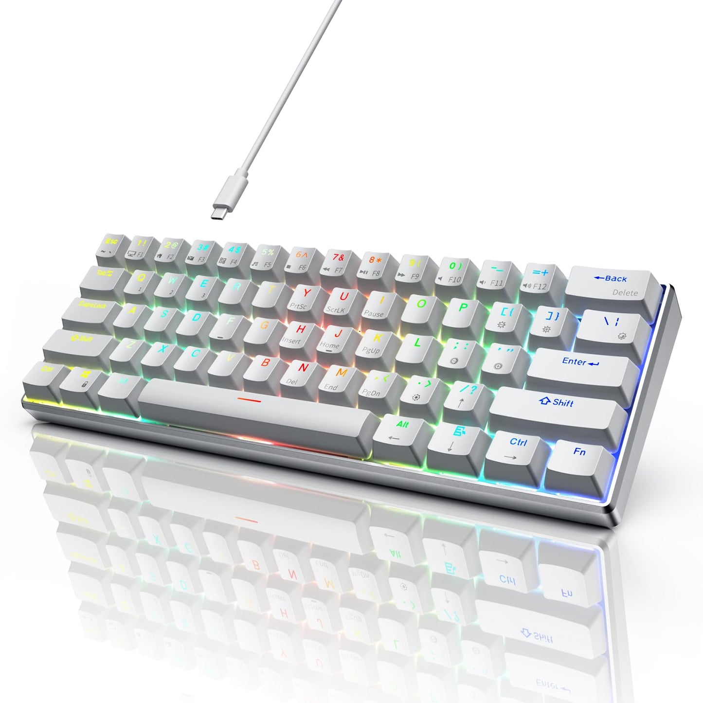 RK Royal KLUDGE RK61 Pro 60% Wired Gaming Keyboard  Hot Swappable Mechanical Keyboard with Aluminum Shell  Programmable RGB Backlit PC Game Keyboards 61 Keys  PBT Keycaps  Gateron Red Switch  White
