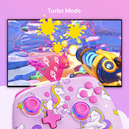 NexiGo Wireless Controller for Switch 2 & Switch, Bluetooth, Vibration, Motion, Turbo, LED Light, Pink Unicorn, Model NS32-A7