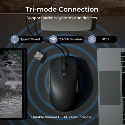 RK ROYAL KLUDGE RK M30 Wireless Gaming Mouse - 24000 DPI, 43g Lightweight, 5 Programmable Buttons, Black Grey