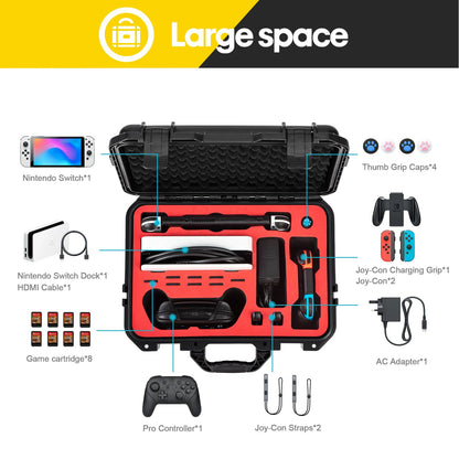 DEVASO Nintendo Switch Carrying Case, Waterproof Hard Case, Soft Lining, Black, Model NSPC1 for Switch & OLED Accessories