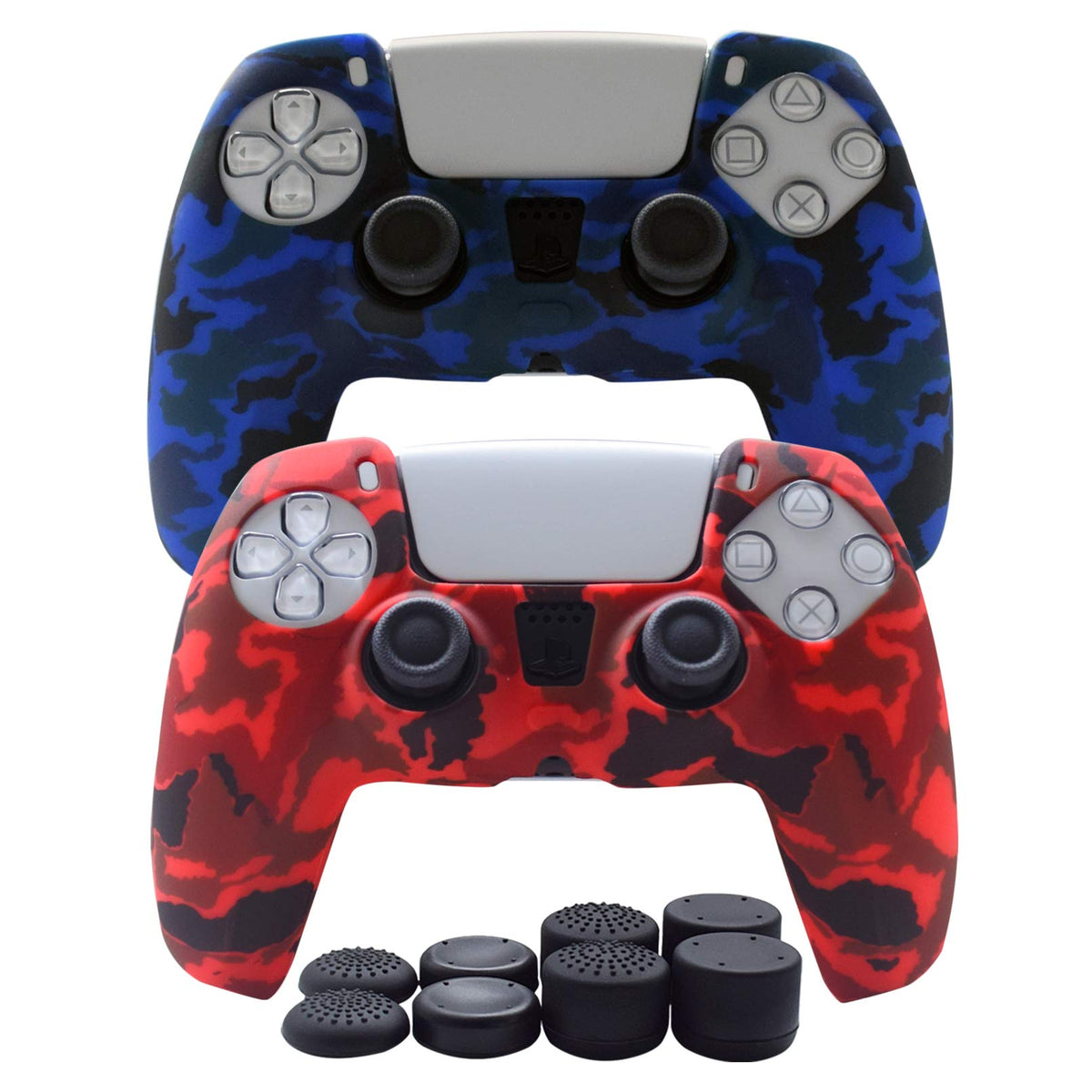 PS5 Controller Skin-Hikfly Silicone Cover for PS5 Controller Grips Non-Slip Cover for PlayStation 5 Controller- 2 x Skin with 8 x Thumb Grip Caps(Blue Red)
