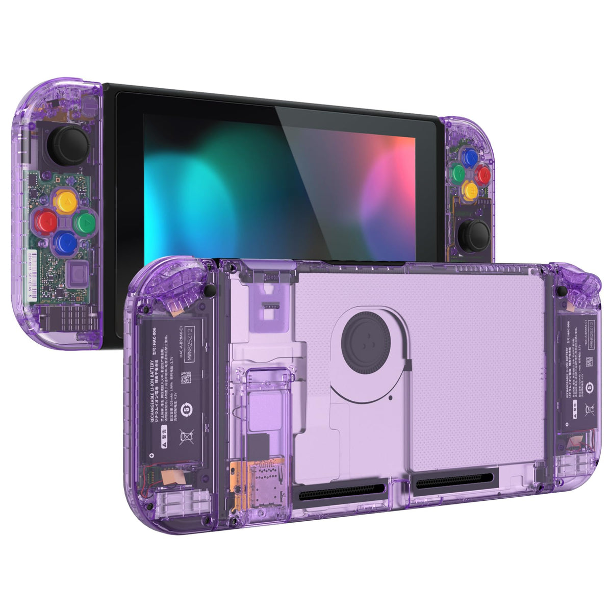 eXtremeRate DIY Replacement Shell Buttons for Nintendo Switch  stone Clear Atomic Purple Custom Back Plate for Switch Console  Housing Case with Colorful Buttons for Joycon Handheld - No Controller