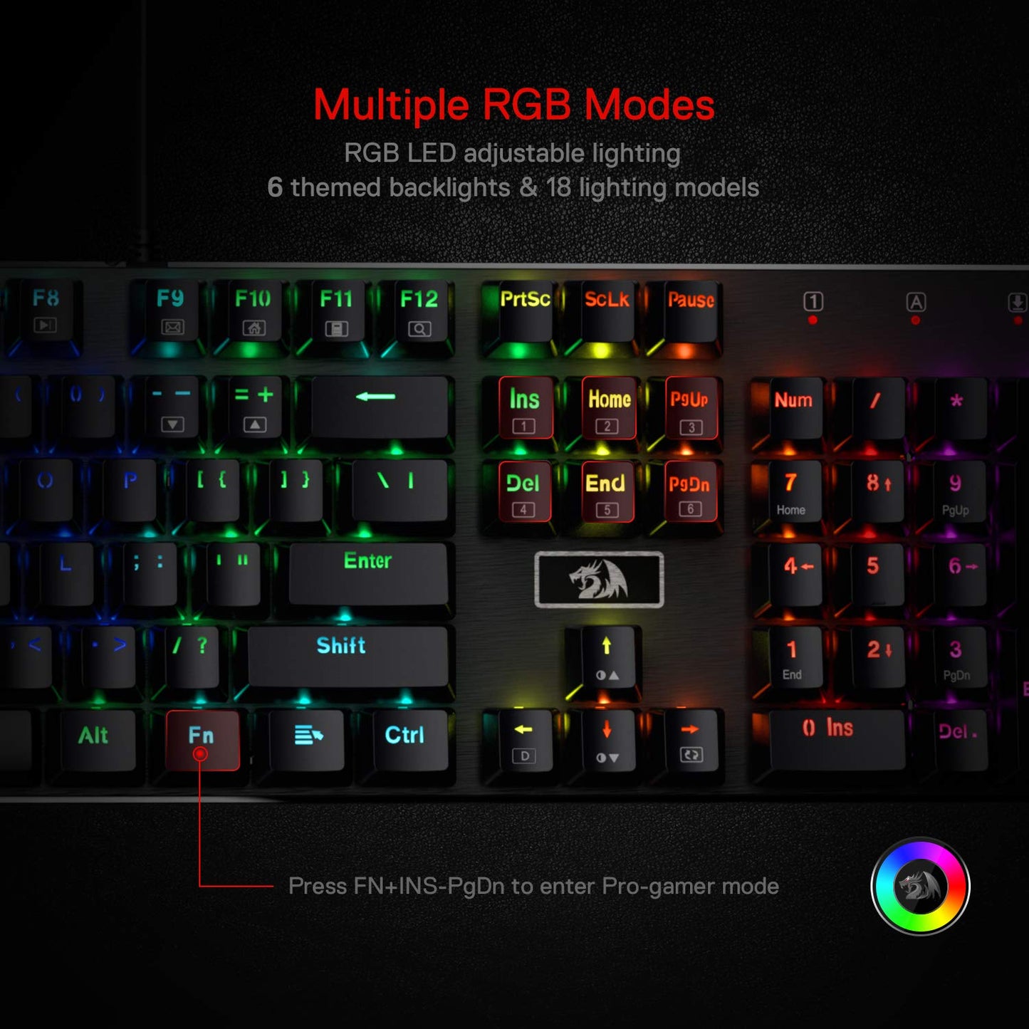 Redragon K556 RGB Mechanical Gaming Keyboard - 104 Keys, Hot-Swap, Brown Switch, Aluminum Base, Black