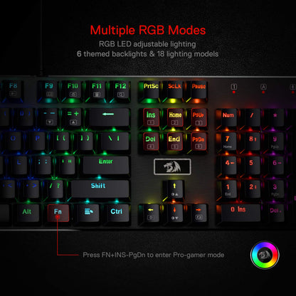Redragon K556 RGB Mechanical Gaming Keyboard - 104 Keys, Hot-Swap, Brown Switch, Aluminum Base, Black