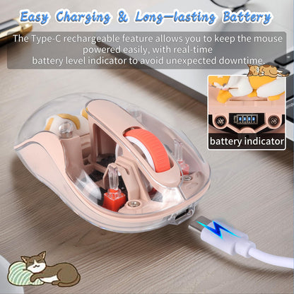 elec Space Cute Wireless USB C Mouse - Bluetooth Triple Mode, Silent, Portable, Milk Tea Color