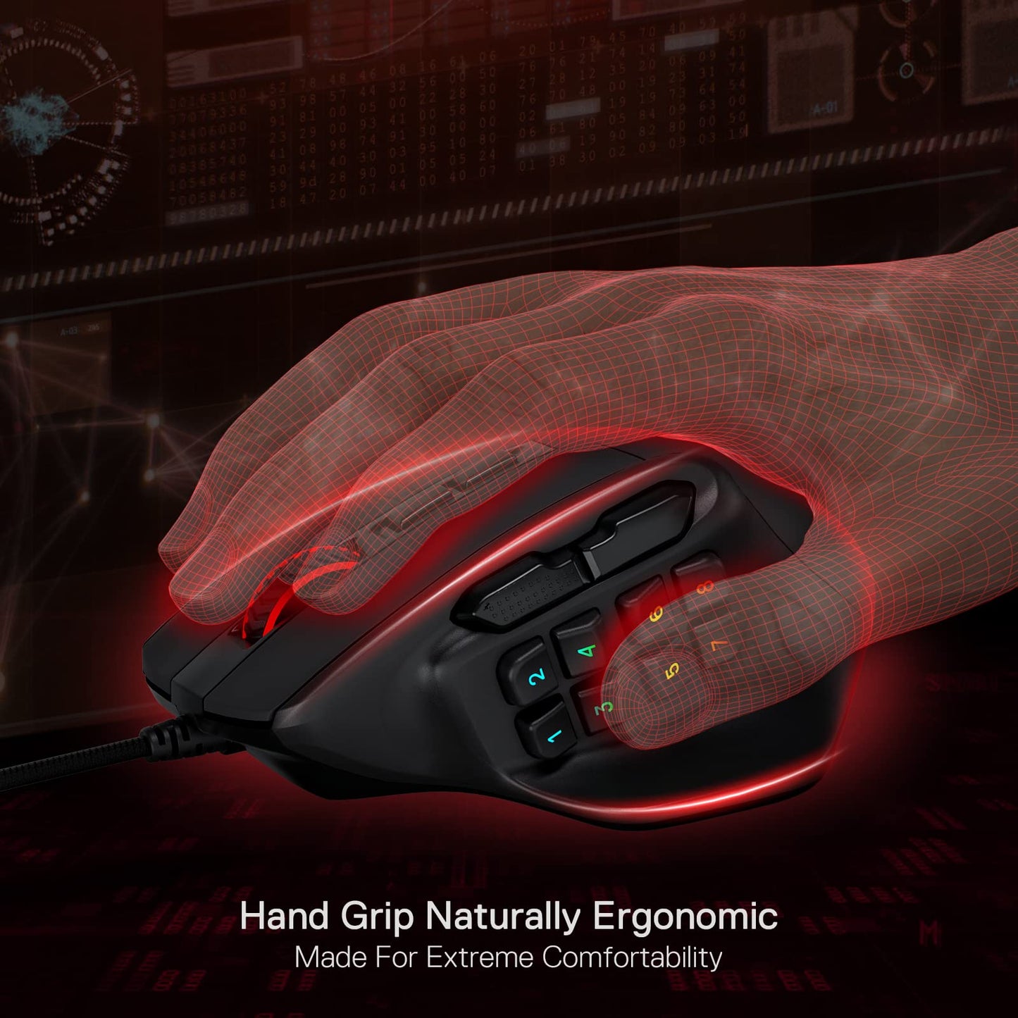 Redragon M811 Aatrox Wired MMO Gaming Mouse - 15 Programmable Buttons, Ergonomic Grip, RGB Backlit, Black