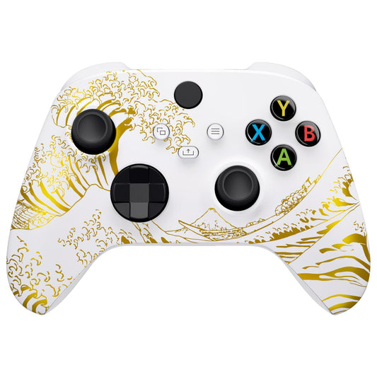 eXtremeRate Custom Shell for Xbox Series X & S Controller, The Great Golden Wave Off Kanagawa - White Front Housing Cover for Xb