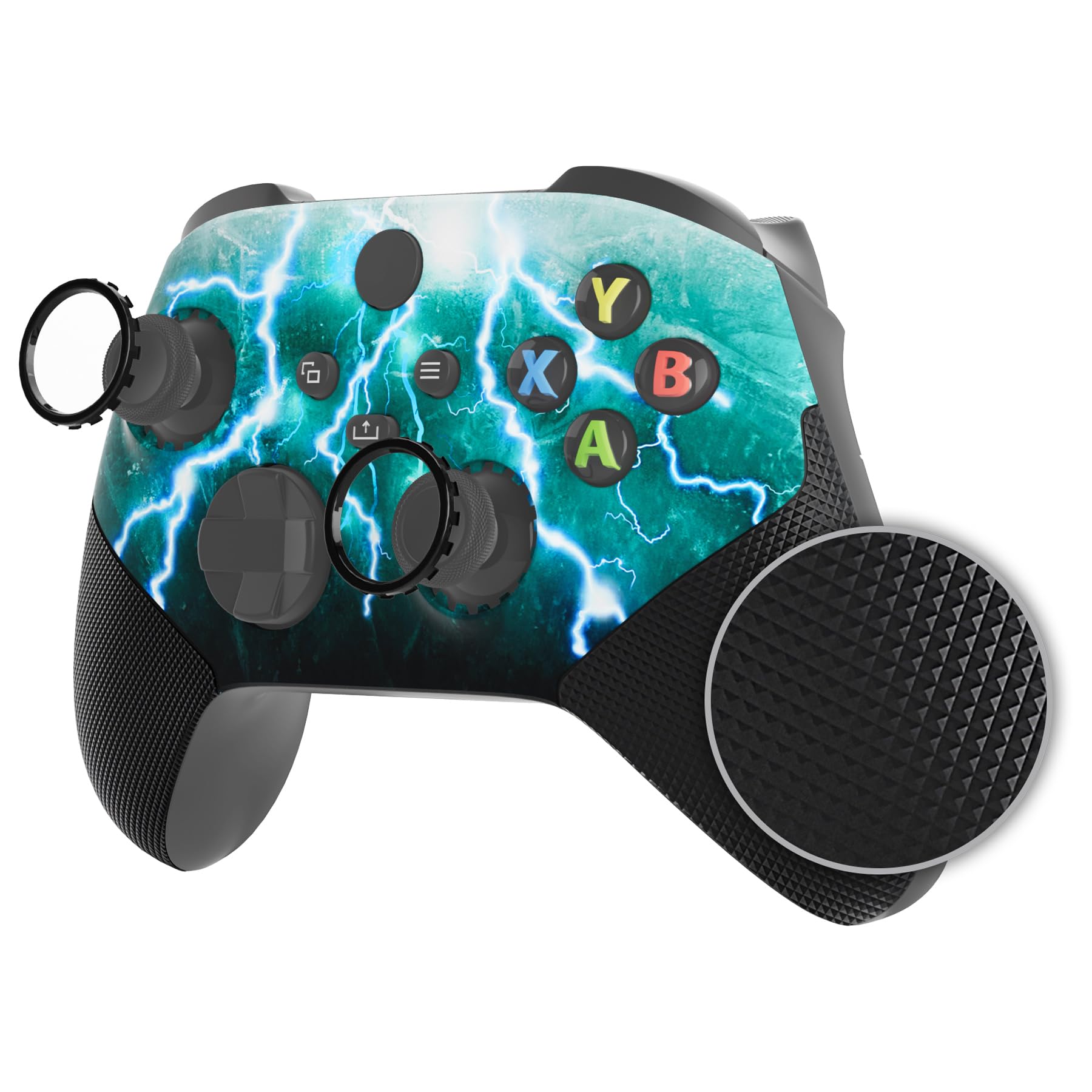 eXtremeRate ASR Version Redesigned Shell for Xbox Core Wireless Controller - Performance Rubberized Grip  Anti Sticks Rubbing Rings - Custom Faceplate for Xbox Series X & S - Green Storm Thunder