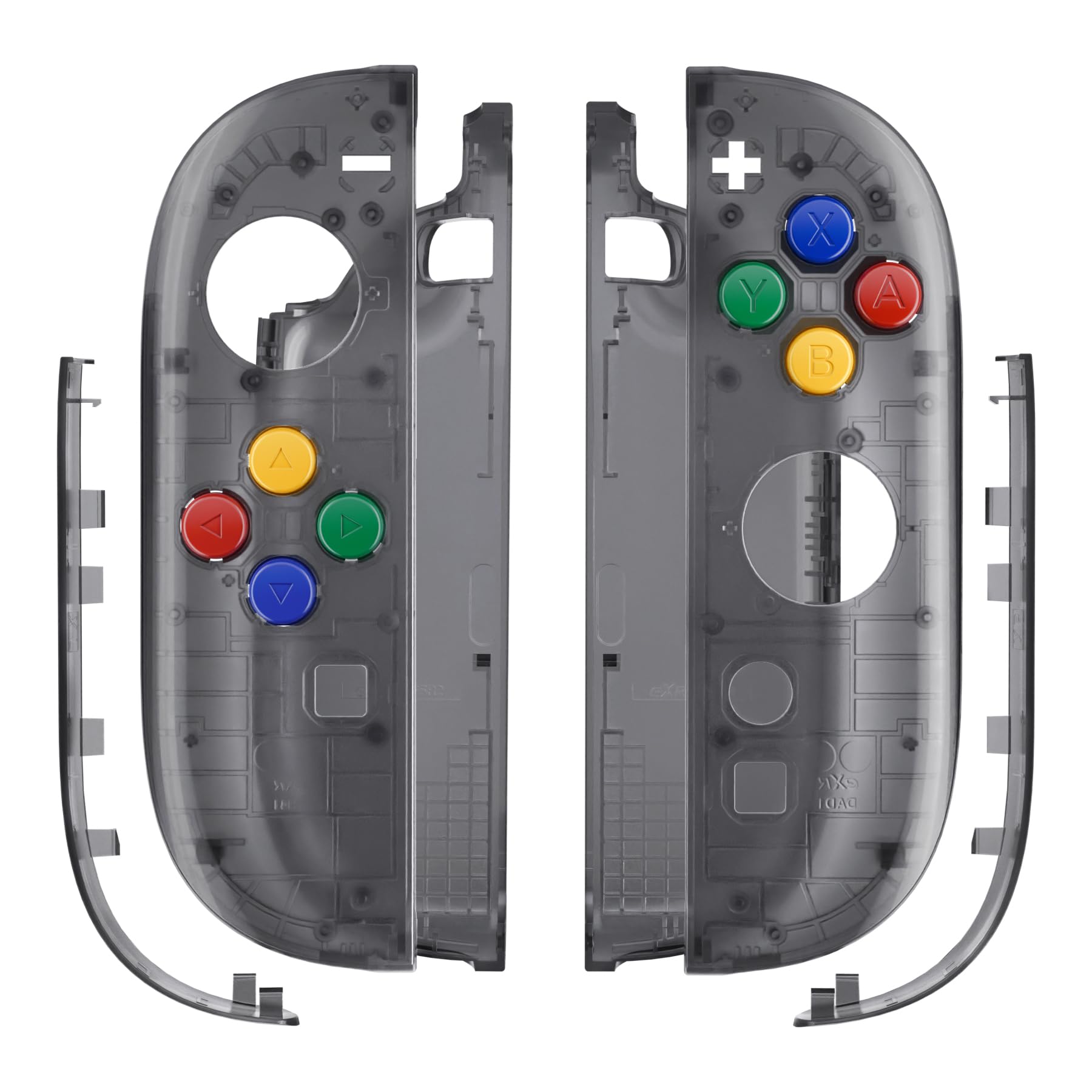 eXtremeRate DIY Replacement Shell Buttons for Joycon 2  Housing Faceplate Case + Decorative Strips + ABXY Direction Keys + Tools for Nintendo Switch 2 Controller - Essence Version - Clear Slate Black