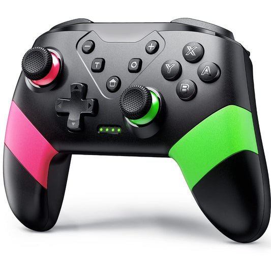 VOYEE Wireless Pro Controller for Switch/Lite/OLED, Pink+Green, Motion Control, Vibration, Turbo, Model S03