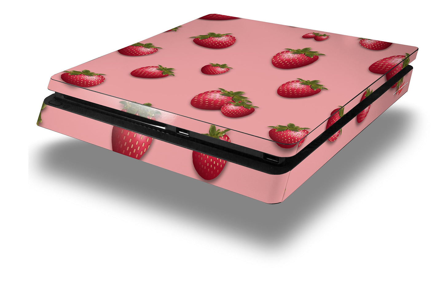 Vinyl Decal Skin Wrap compatible with Sony PlayStation 4 Slim Console Strawberries on Pink (PS4 NOT INCLUDED)
