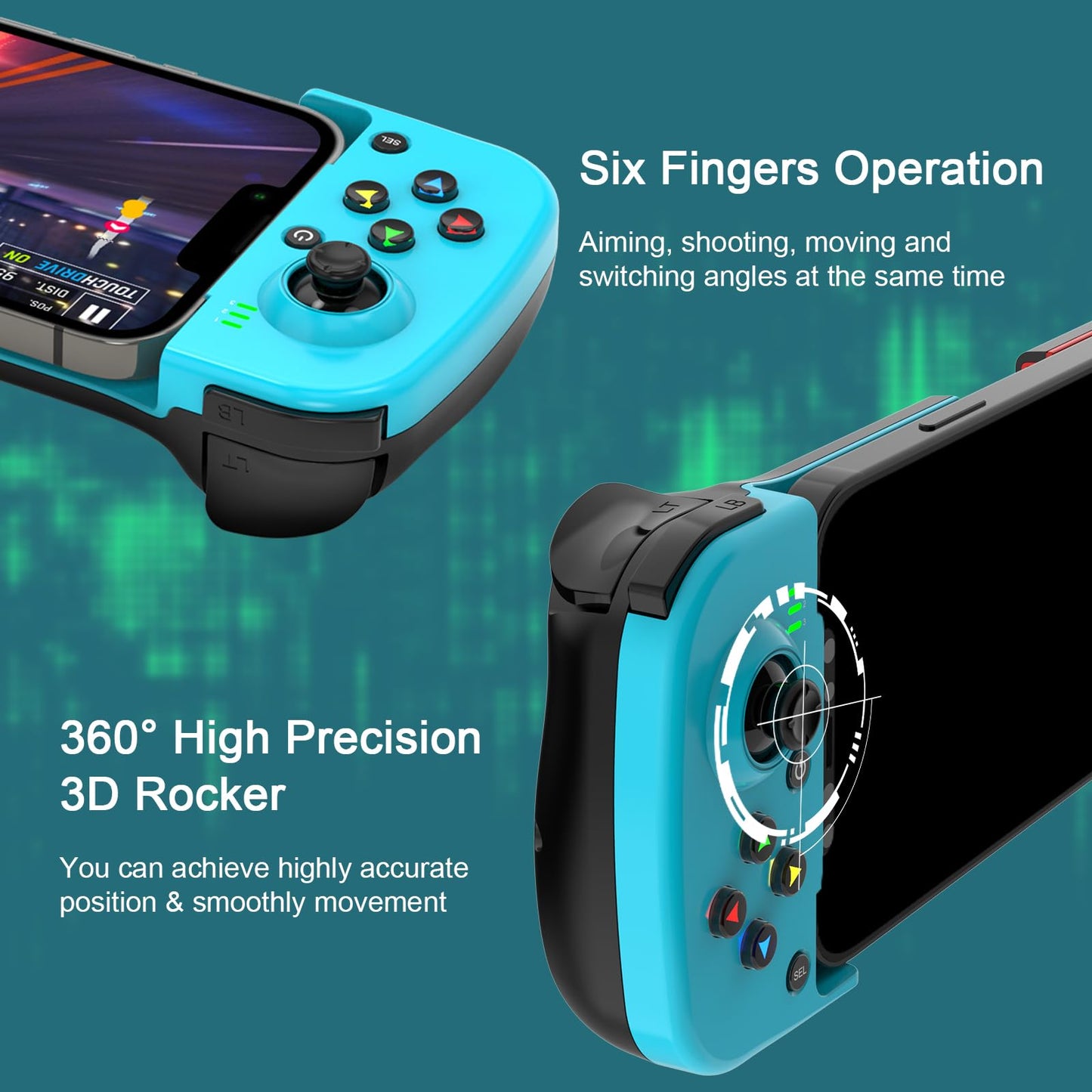 Joso Wireless Mobile Gaming Controller for iPhone/Android - Ergonomic Design, Model BSP-D3, Blue+Red Color