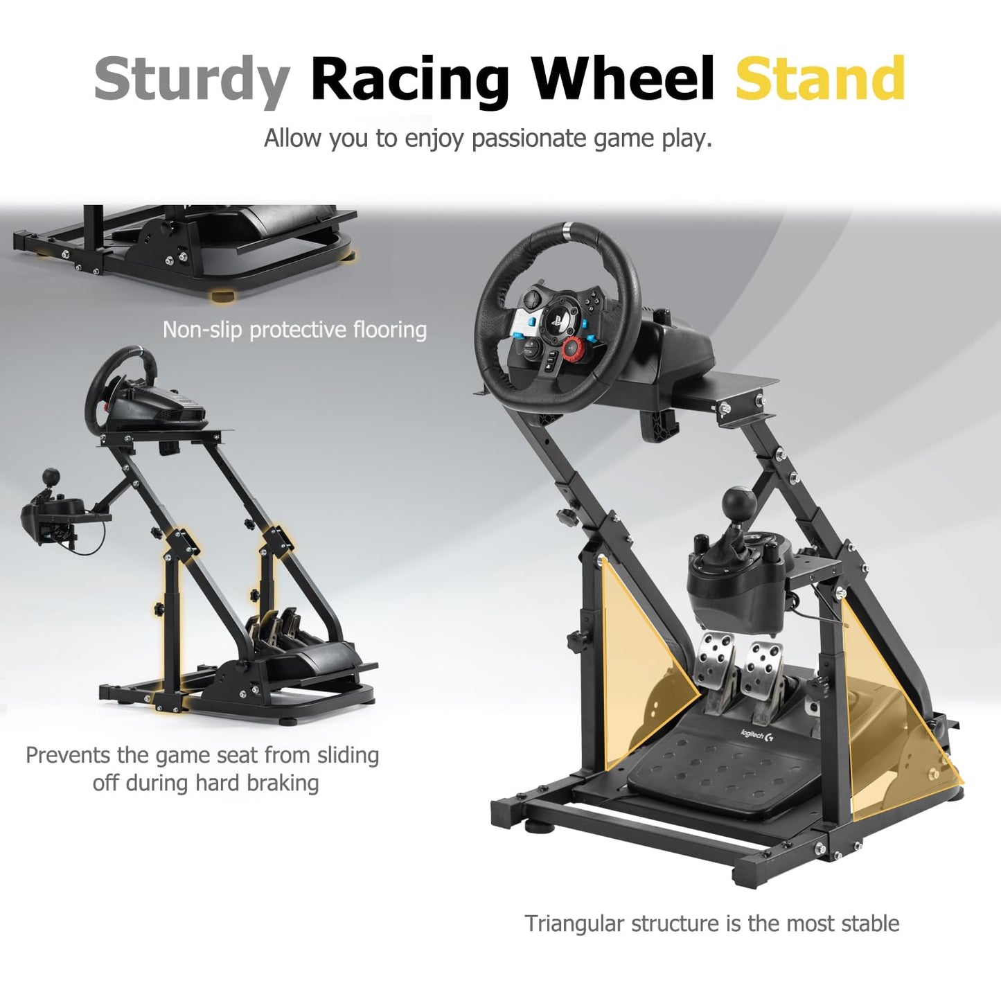 Marada Sim Racing Wheel Stand - Adjustable Height & Angle for Logitech G25/G27/G29/G920/G923, Thrustmaster T300/T248, Black, Model: raing rig 31