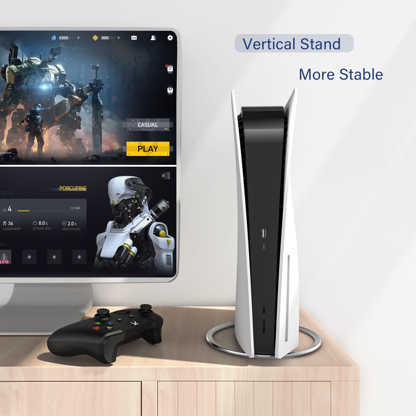 ANNSKIN PS5 Slim Vertical Stand - Non-Slip Base Mount for PS5/PS5 Slim Consoles - Silver/Black, Model W1