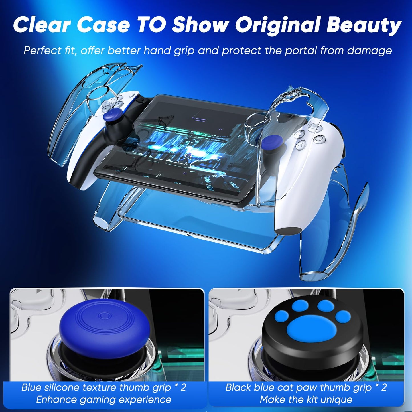 Auarte 12-in-1 Accessories Set for PS Portal, Hard Case, 2 Screen Protectors, Thumb Grips, M, Carbon Black, Model PSP12B