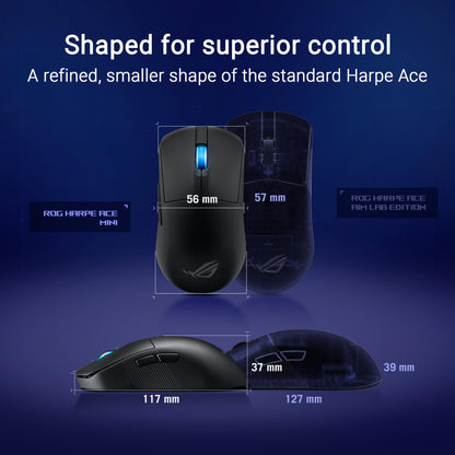 ASUS ROG Harpe Ace Mini Wireless Gaming Mouse - 49g Lightweight, 36K DPI, Tri-Mode Connectivity, Right-Handed, Black