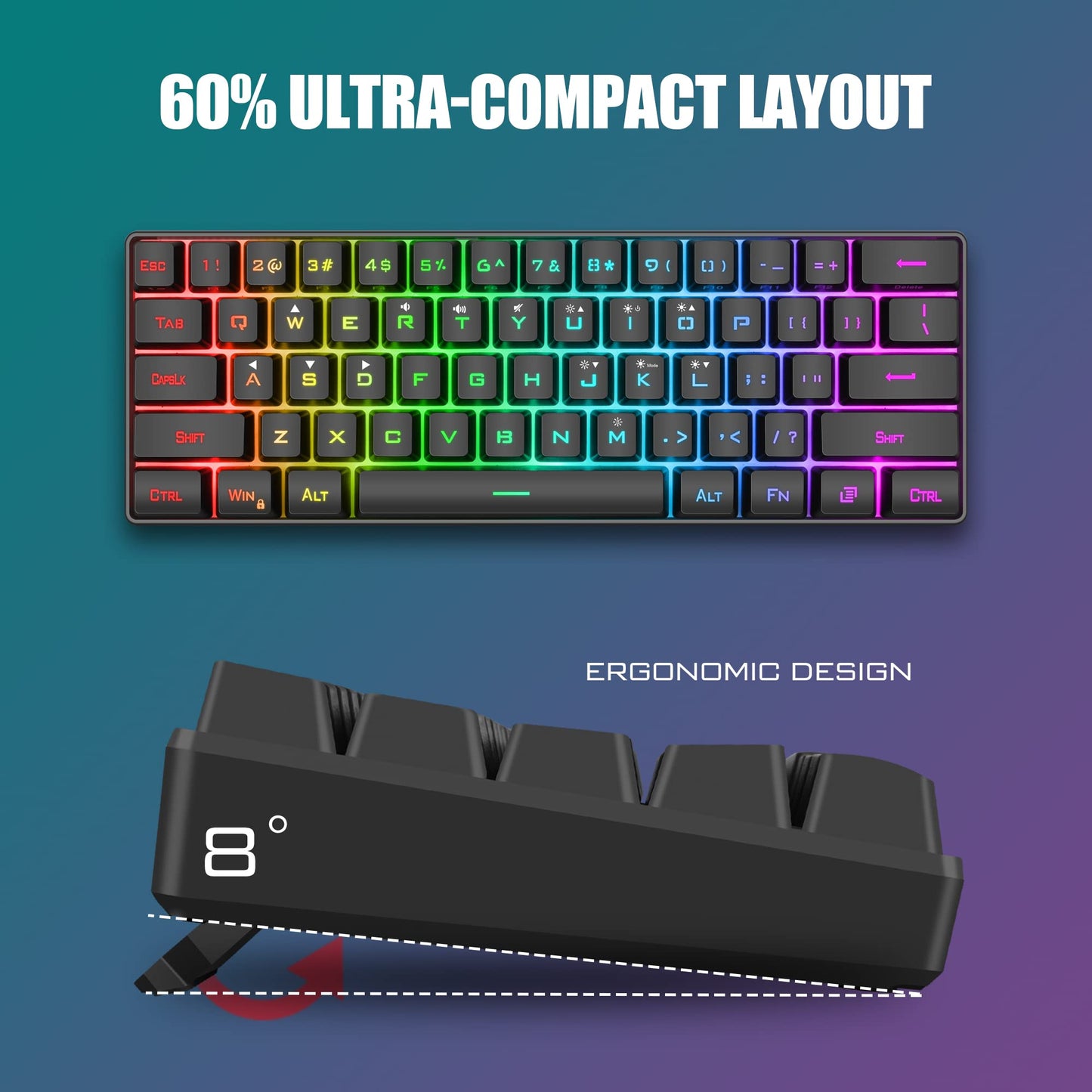 RedThunder 60% Gaming Keyboard and Mouse Combo, RGB Backlit, 7200 DPI, Wired, Ultra-Compact, Black