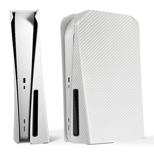 eXtremeRate eXcover Replacement Top Bottom Cover Compatible with ps5 Console Disc Edition  White Silver Carbon Fiber Faceplate Backplate Shell Skin Compatible with ps5 Console Disc Version -NO Console