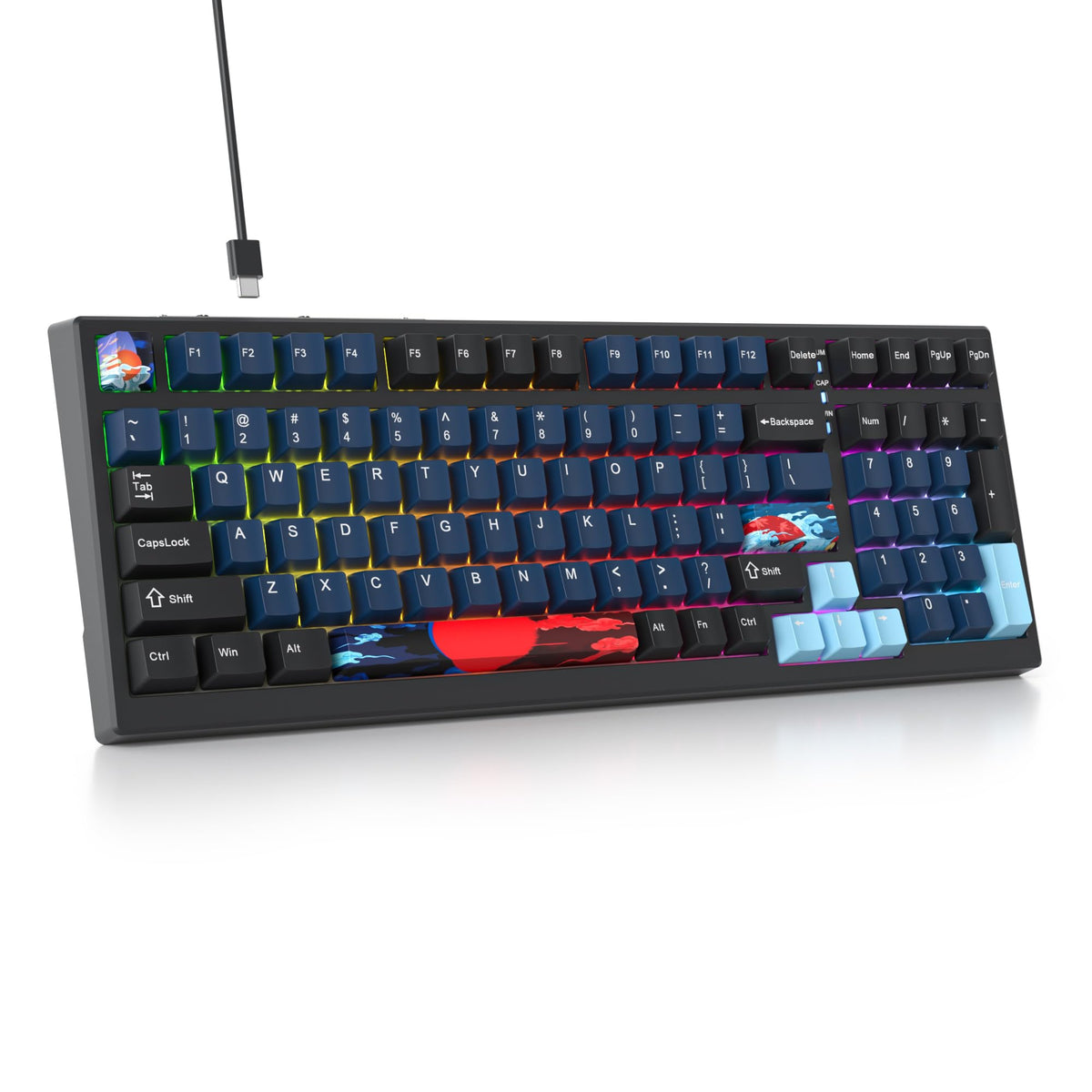 Owpkeenthy 96 Gaming Keyboard Gasket Mounted 100% Full Size Mechanical Keyboard Hot Swappable with Sound Absorbing Foam Pre-lubed Linear Switch South-Facing RGB Backlit for PC Laptop (Deep Sea)