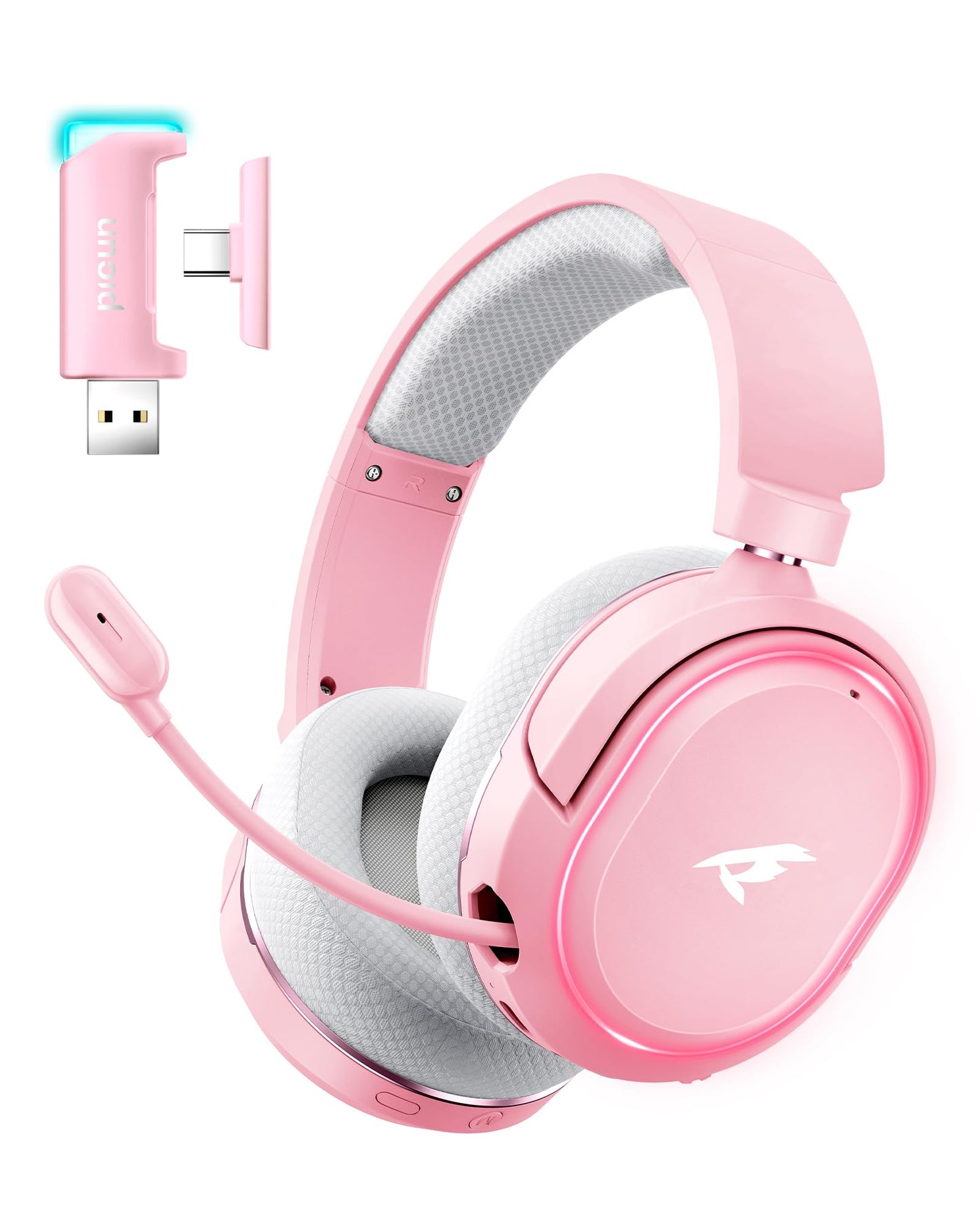 Wireless Gaming Headset  7.1 Surround Sound  2.4GHz USB Gaming Headphones with Bluetooth 5.4  100H Battery  ENC Noise Canceling Mic  RGB Light  Wireless Headset for PC PS5 PS4 Mac Switch (Gray-Pink)